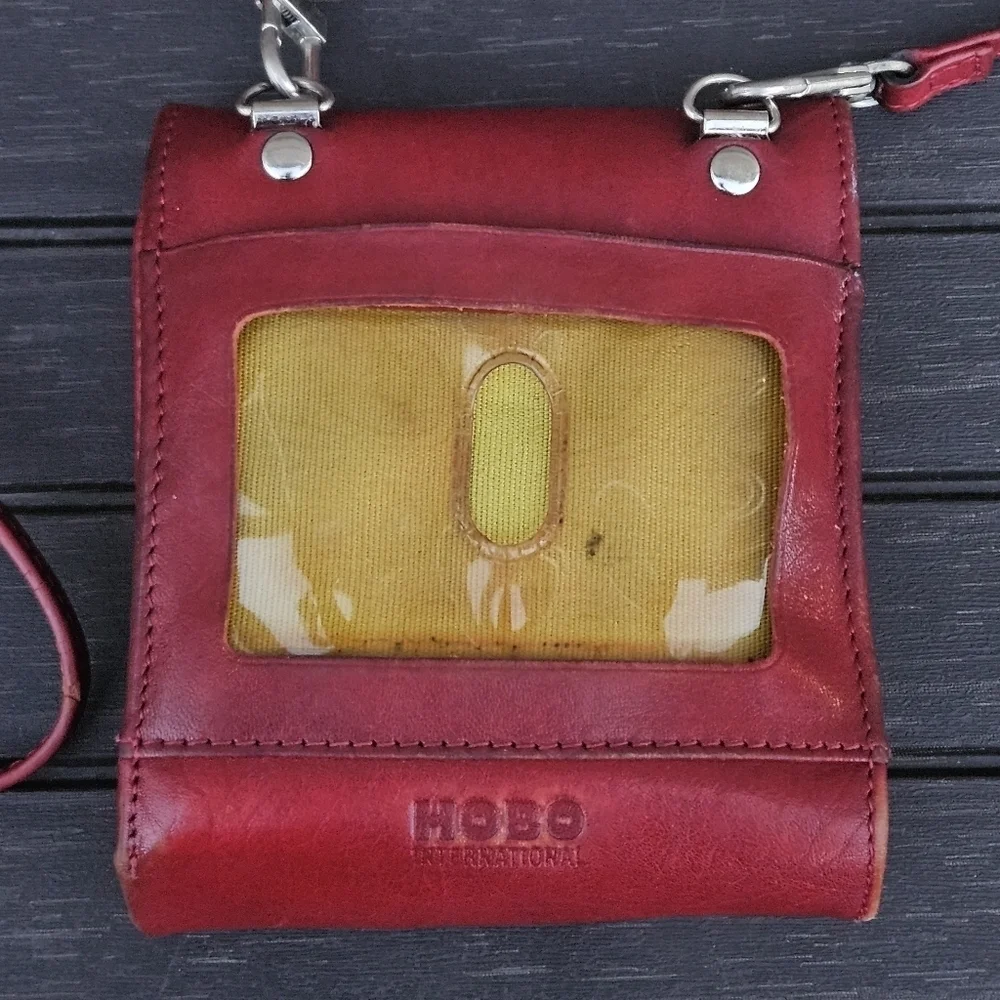HOBO International Red Leather Credit Card ID Window Wallet Crossbody Bag Purse
